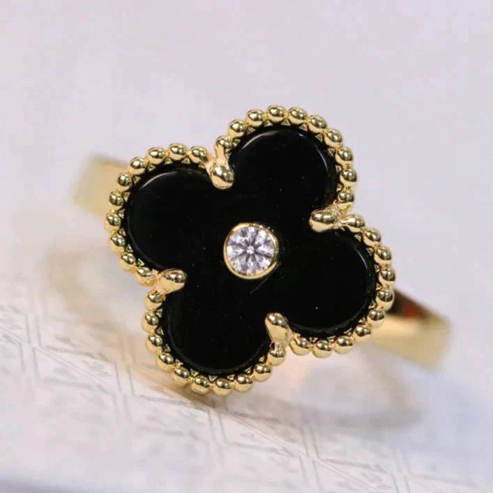 [Plus&Max]CLOVER ONYX RING GOLD DIAMOND