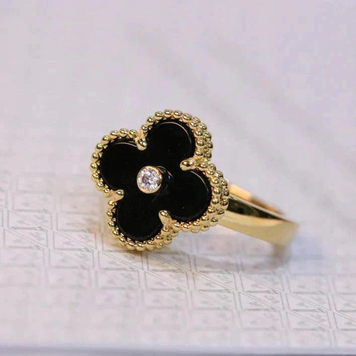 [Plus&Max]CLOVER ONYX RING GOLD DIAMOND