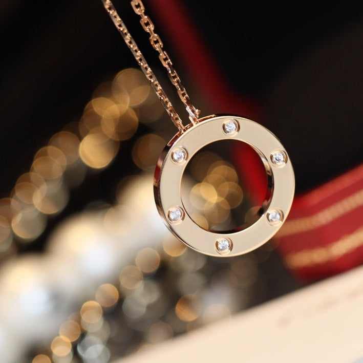 [Plus&Max]LOVE NECKLACE 16MM 6 DIAMONDS PINK GOLD