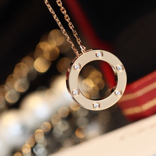 [Plus&Max]LOVE NECKLACE 16MM 6 DIAMONDS PINK GOLD