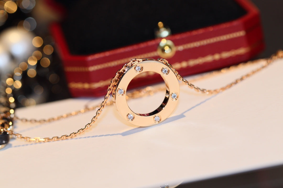 [Plus&Max]LOVE NECKLACE 16MM 6 DIAMONDS PINK GOLD