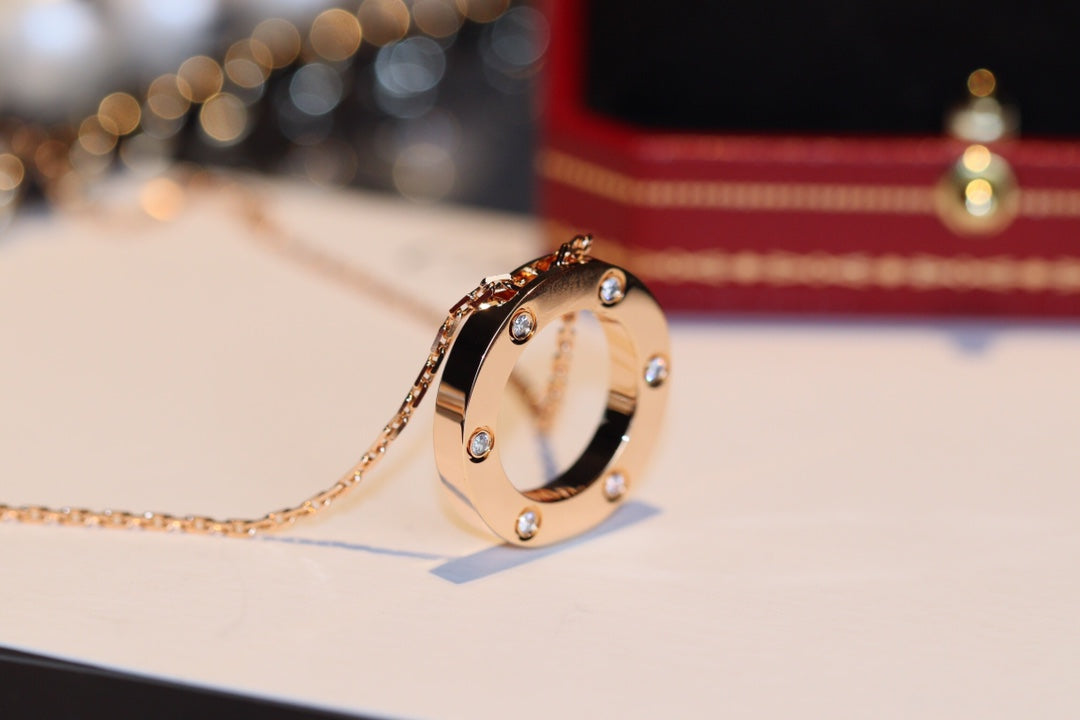 [Plus&Max]LOVE NECKLACE 16MM 6 DIAMONDS PINK GOLD