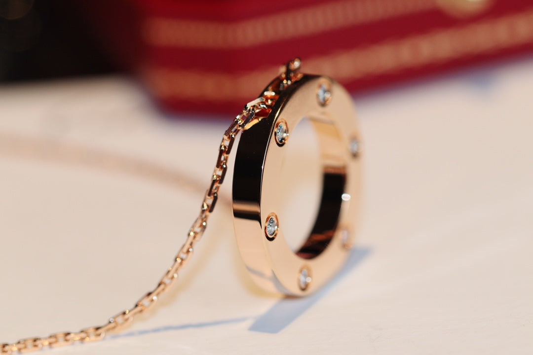 [Plus&Max]LOVE NECKLACE 16MM 6 DIAMONDS PINK GOLD