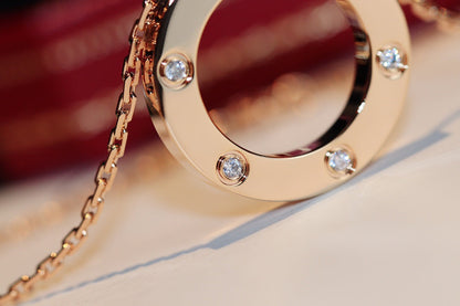 [Plus&Max]LOVE NECKLACE 16MM 6 DIAMONDS PINK GOLD