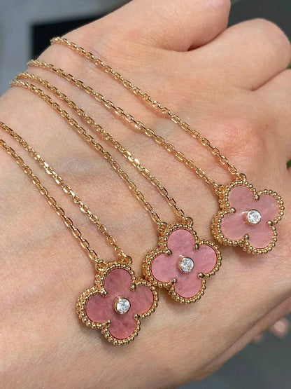 [Plus&Max]CLOVER 15MM DIAMOND RHODONITE NECKLACE