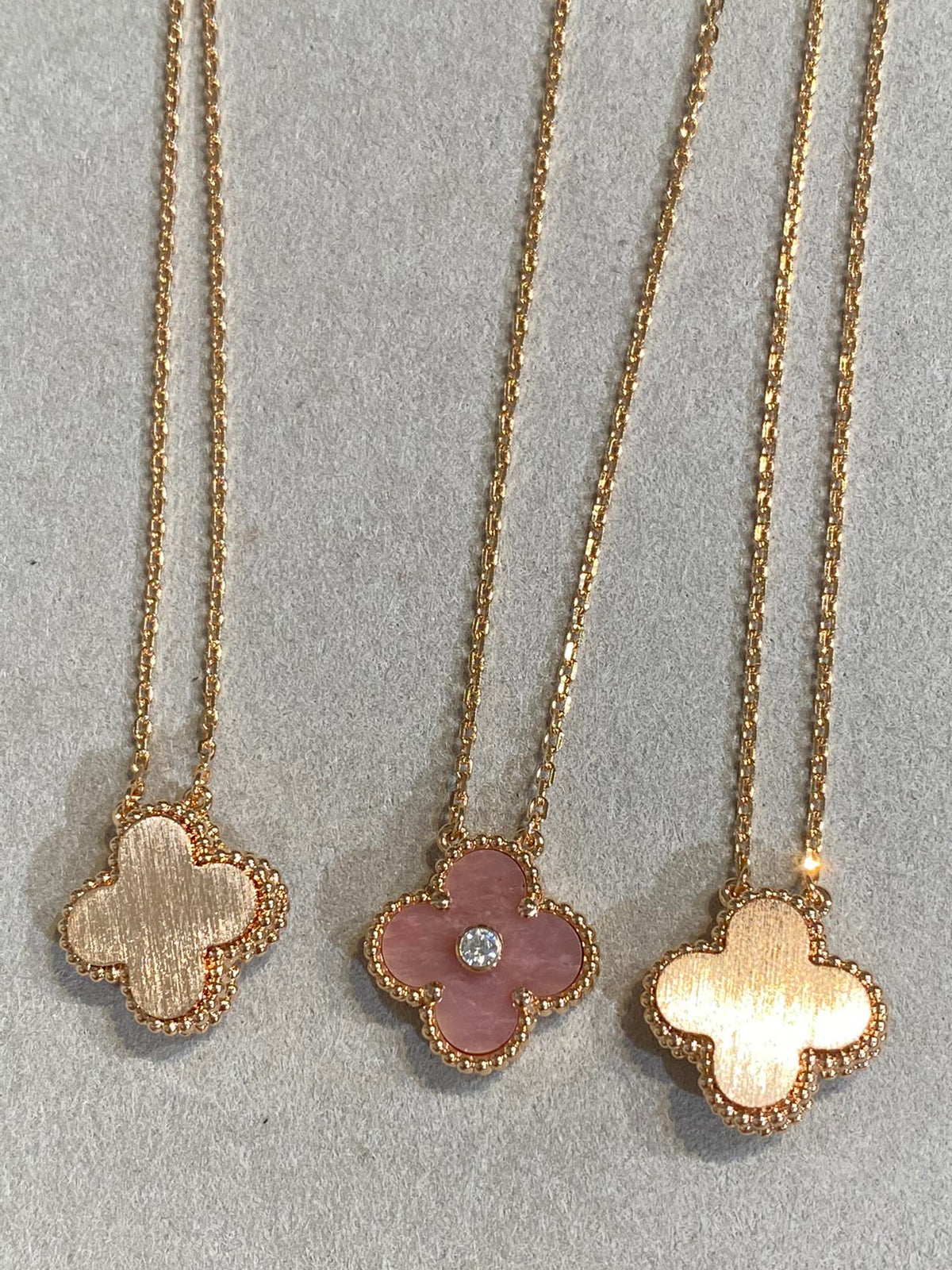 [Plus&Max]CLOVER 15MM DIAMOND RHODONITE NECKLACE