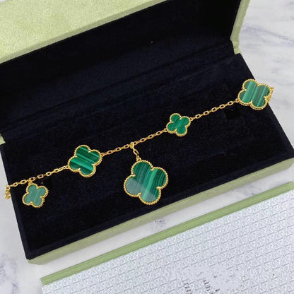 [Plus&Max]MAGIC CLOVER MALACHITE GOLD BRACELET 5 MOTIFS