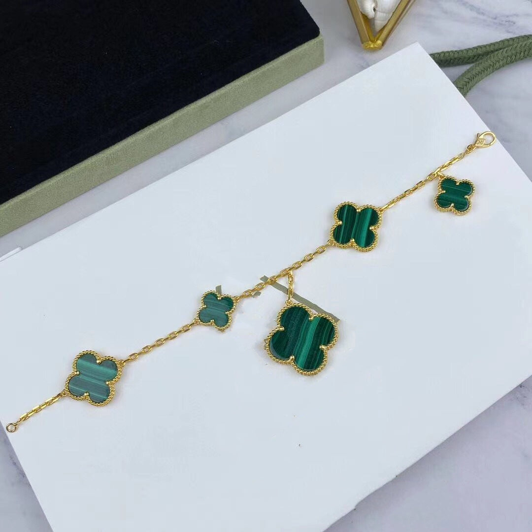 [Plus&Max]MAGIC CLOVER MALACHITE GOLD BRACELET 5 MOTIFS