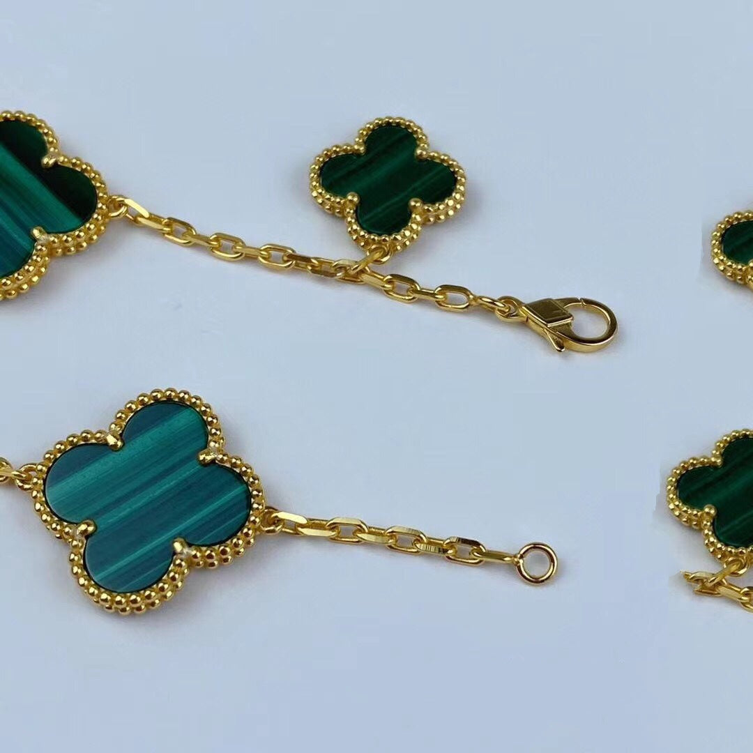 [Plus&Max]MAGIC CLOVER MALACHITE GOLD BRACELET 5 MOTIFS