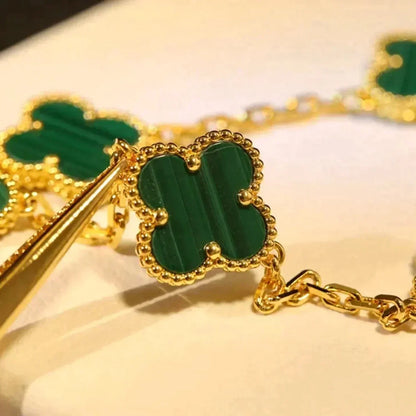 [Plus&Max]LUCKY CLOVER 5-MOTIF BRACELET - MALACHITE COLLECTION