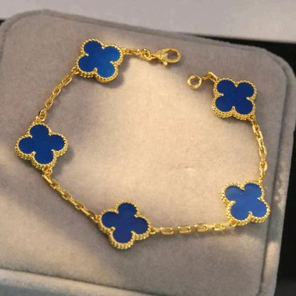 [Plus&Max]LUCKY CLOVER 5-MOTIF BRACELET - BLUE AGATE COLLECTION