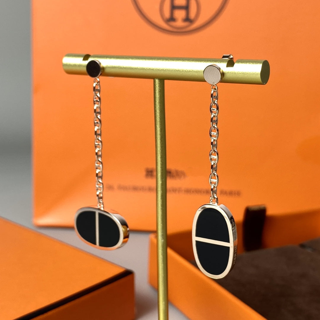 [Plus&Max]CHAINE VERSO BLACK CERAMIC EARRINGS