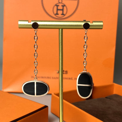 [Plus&Max]CHAINE VERSO BLACK CERAMIC EARRINGS