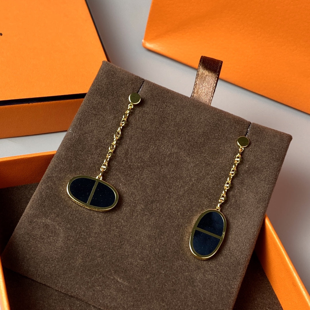 [Plus&Max]CHAINE VERSO BLACK CERAMIC EARRINGS