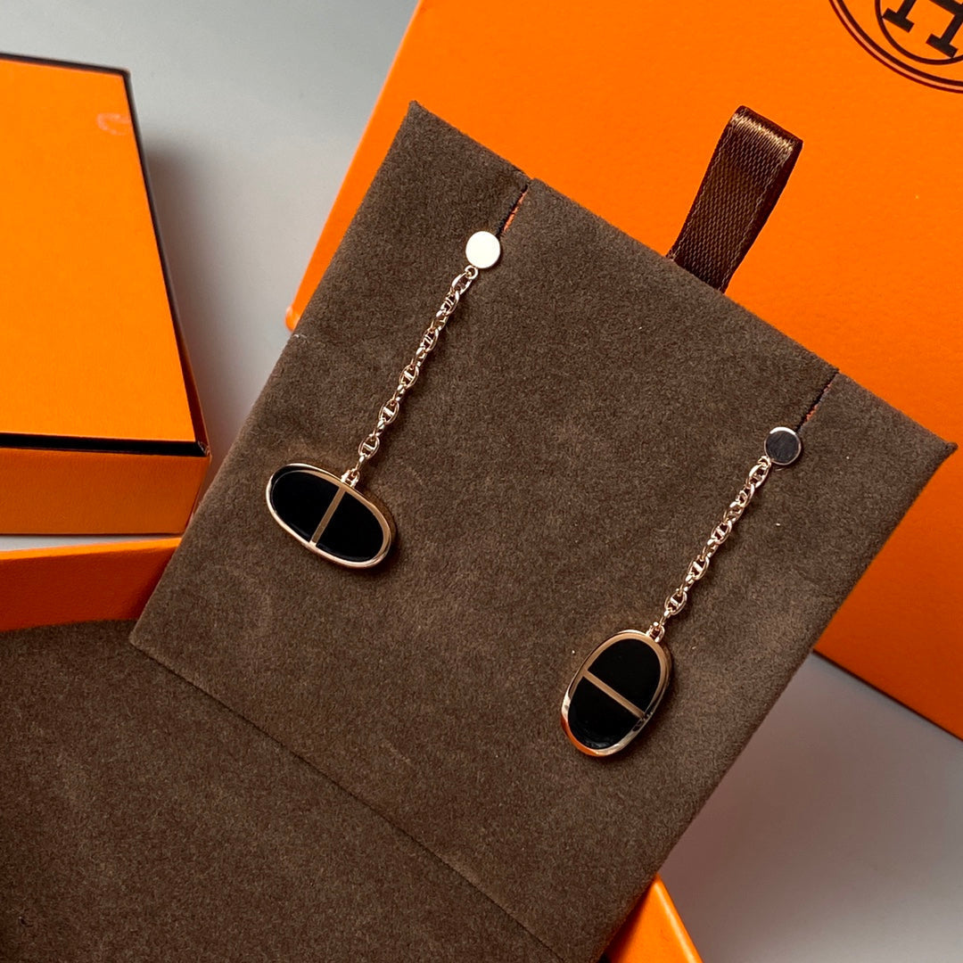 [Plus&Max]CHAINE VERSO BLACK CERAMIC EARRINGS