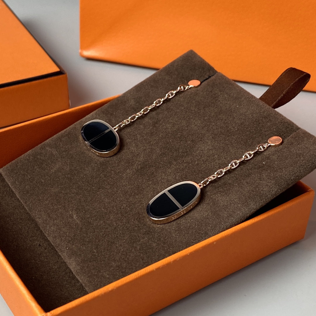 [Plus&Max]CHAINE VERSO BLACK CERAMIC EARRINGS