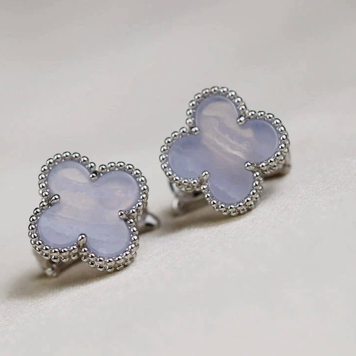 [Plus&Max]CLOVER MEDIUM 1 MOTIFS  WHITE MOP EARRINGS SILVER