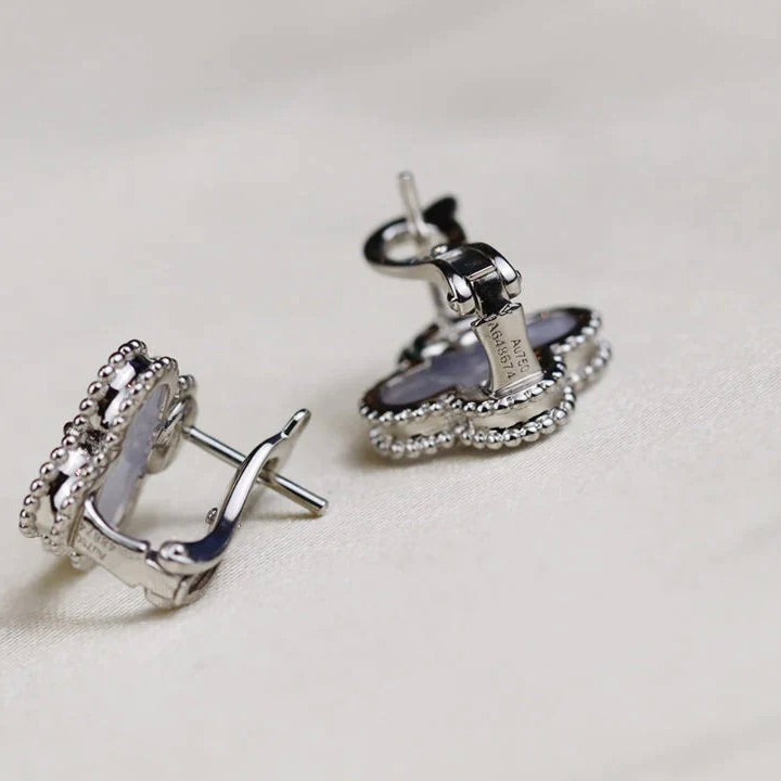 [Plus&Max]CLOVER MEDIUM 1 MOTIFS  WHITE MOP EARRINGS SILVER