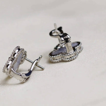 [Plus&Max]CLOVER MEDIUM 1 MOTIFS  WHITE MOP EARRINGS SILVER
