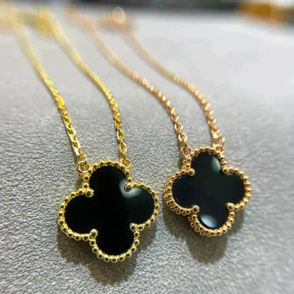 [Plus&Max]CLOVER 15MM BLACK ONYX SINGLE FLOWER NECKLACE