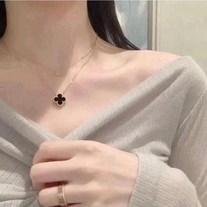 [Plus&Max]CLOVER 15MM BLACK ONYX SINGLE FLOWER NECKLACE
