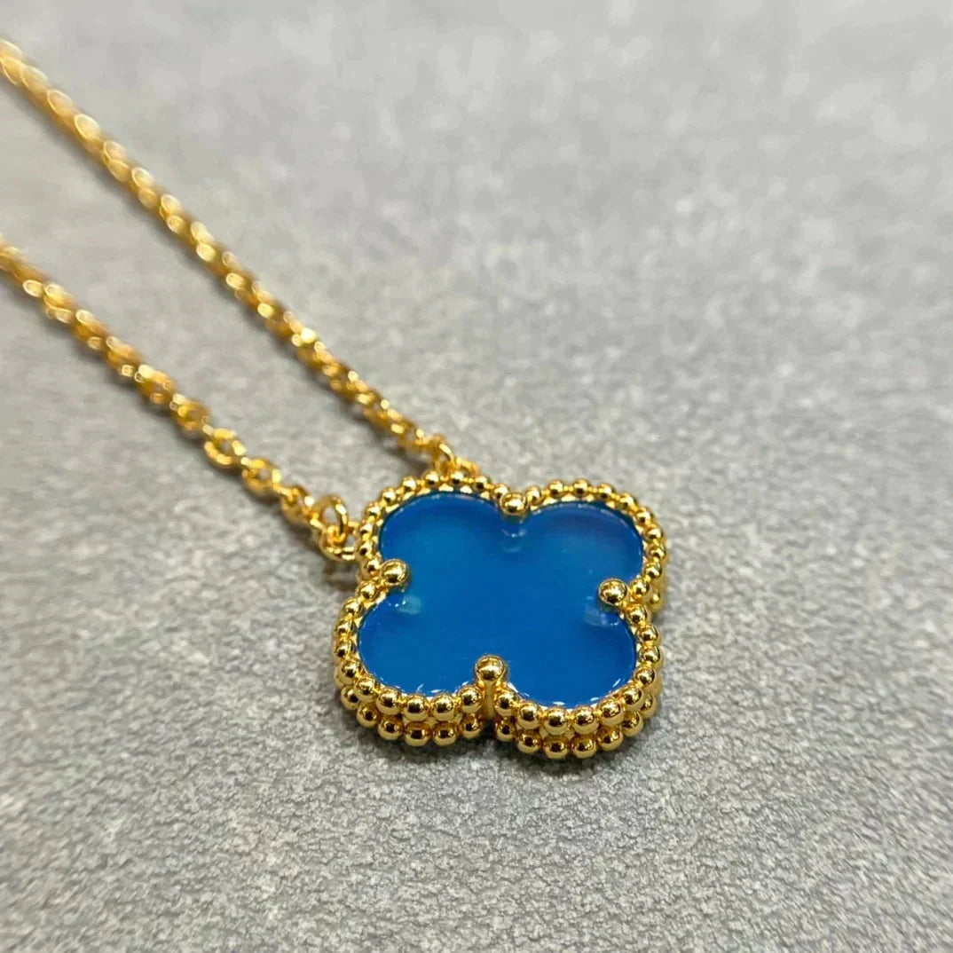 [Plus&Max]CLOVER 15MM BLUE AGATE NECKLACE