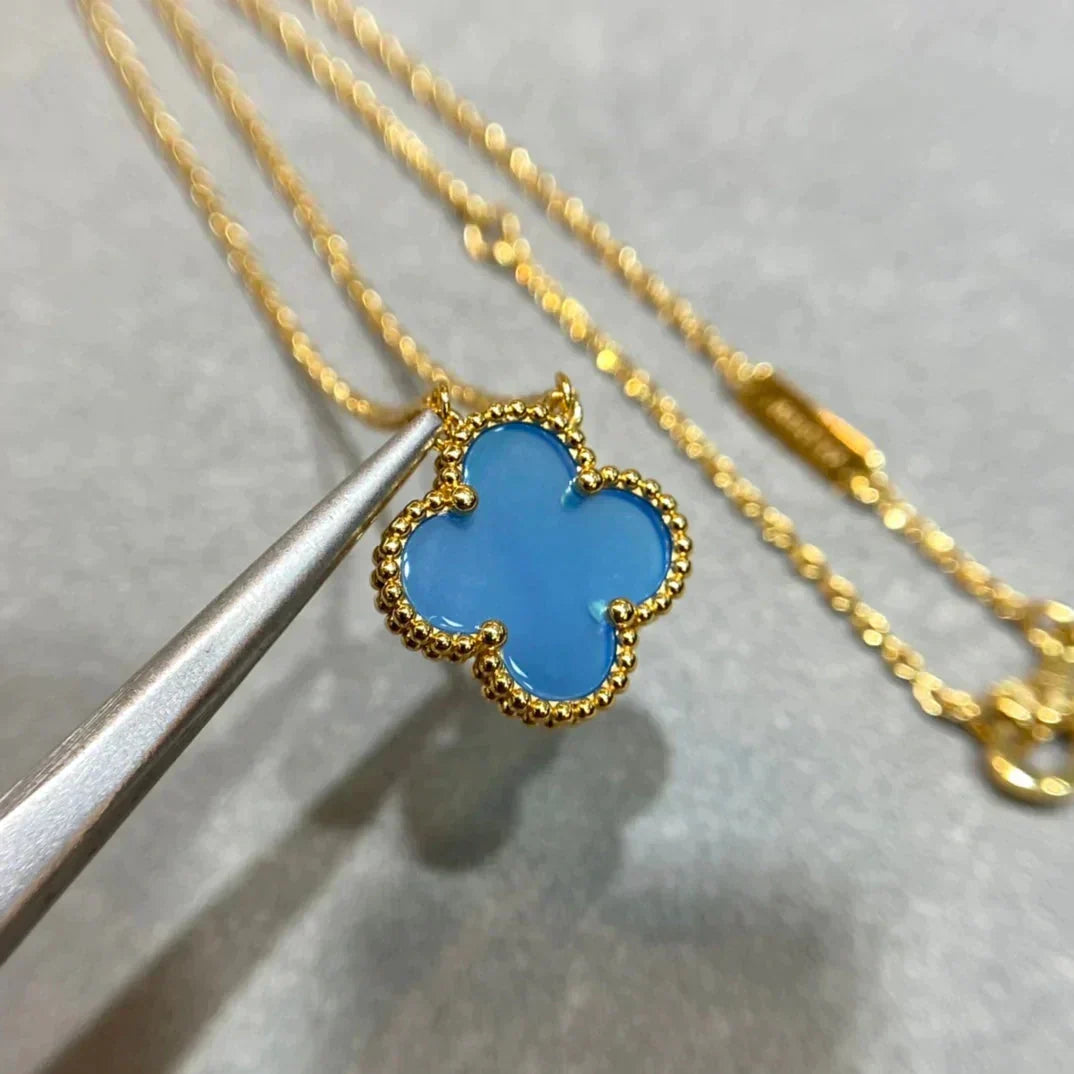 [Plus&Max]CLOVER 15MM BLUE AGATE NECKLACE