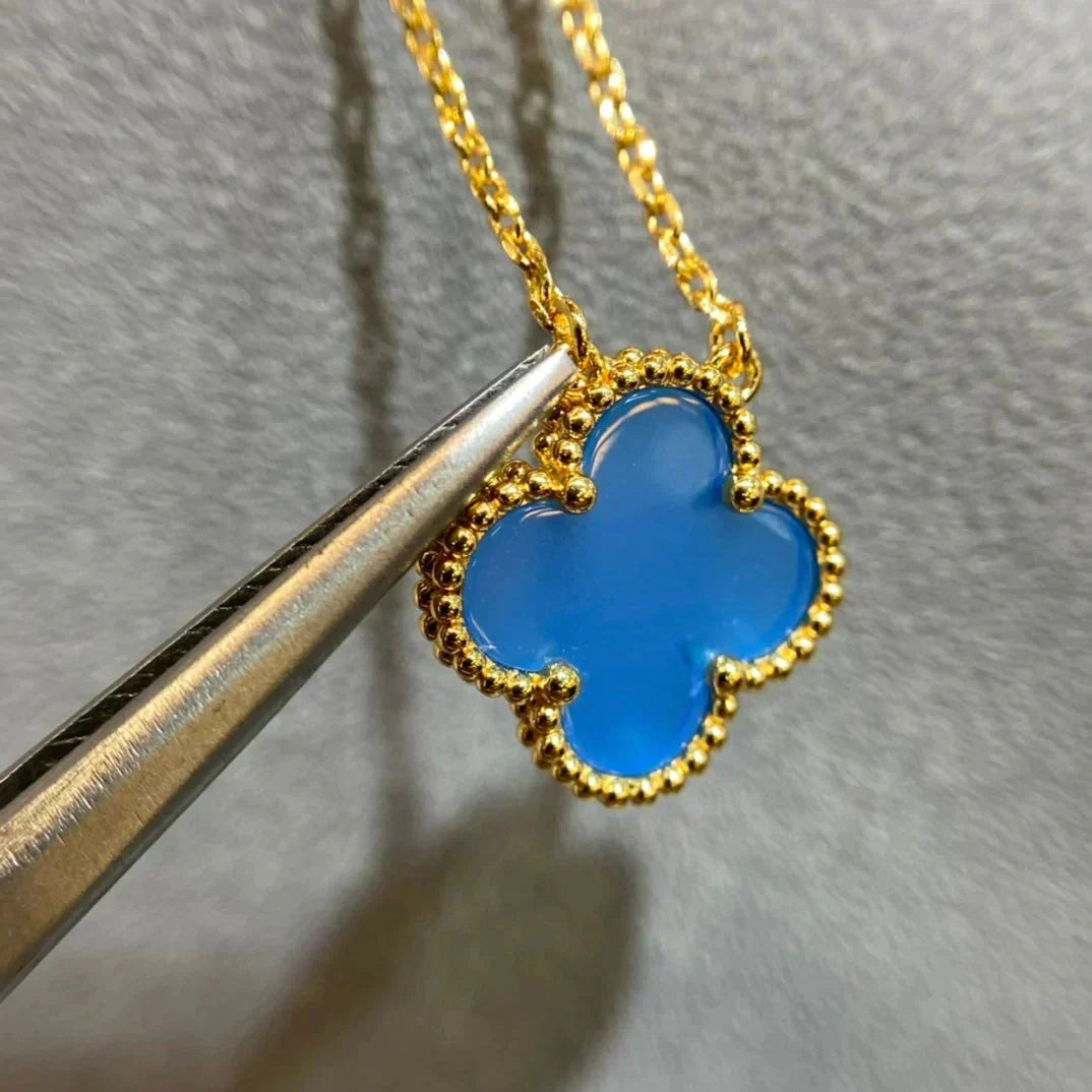 [Plus&Max]CLOVER 15MM BLUE AGATE NECKLACE