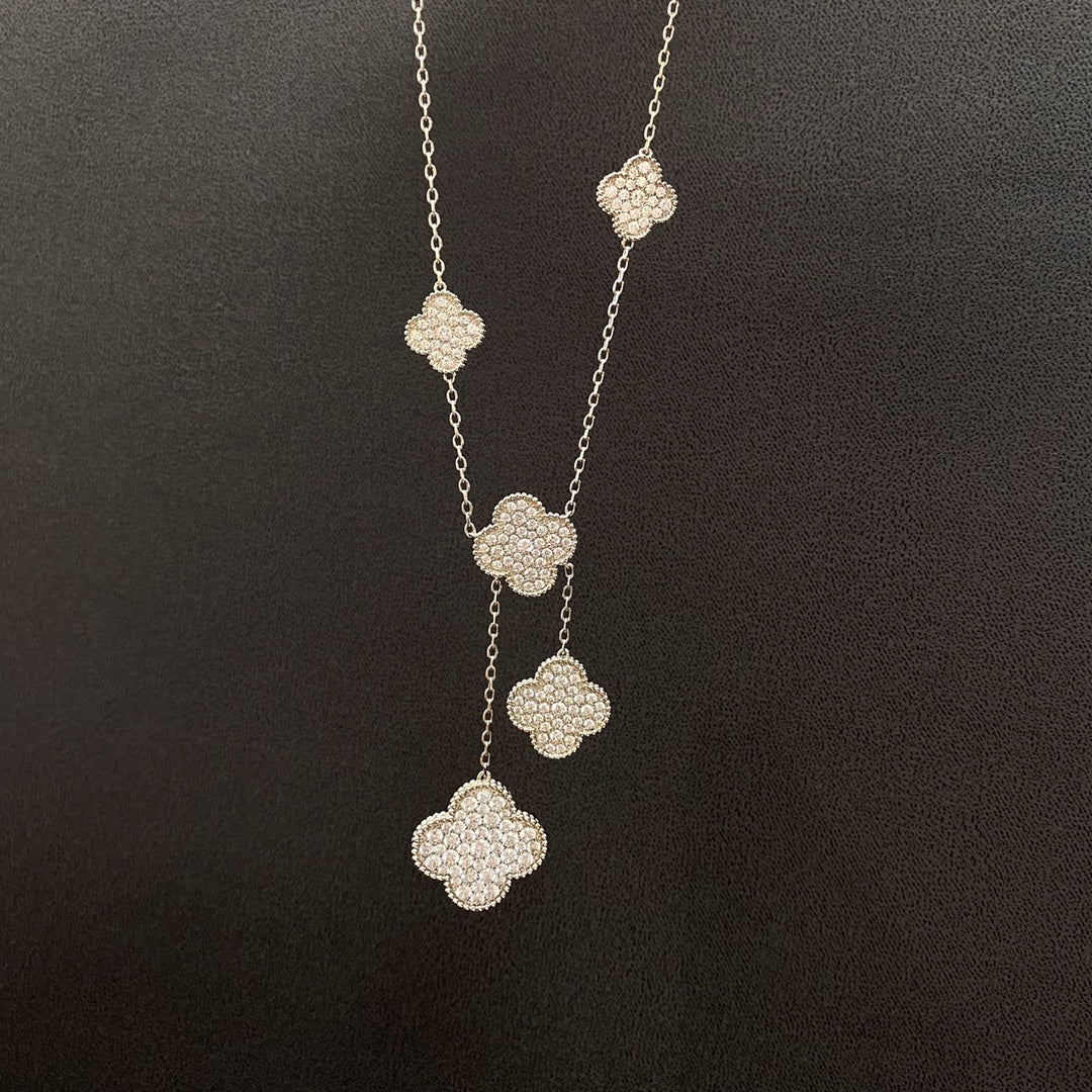 [Plus&Max]CLOVER 5 MOTIFS SILVER DIAMONDS NECKLACE
