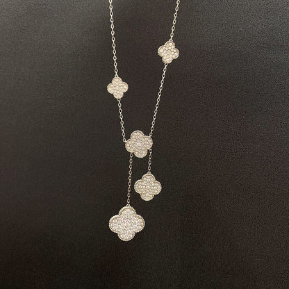 [Plus&Max]CLOVER 5 MOTIFS SILVER DIAMONDS NECKLACE