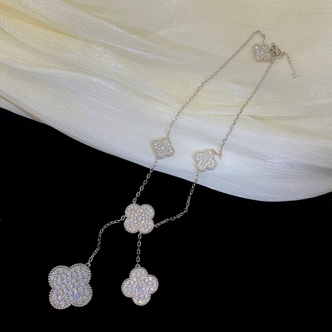 [Plus&Max]CLOVER 5 MOTIFS SILVER DIAMONDS NECKLACE