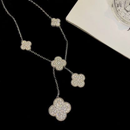 [Plus&Max]CLOVER 5 MOTIFS SILVER DIAMONDS NECKLACE
