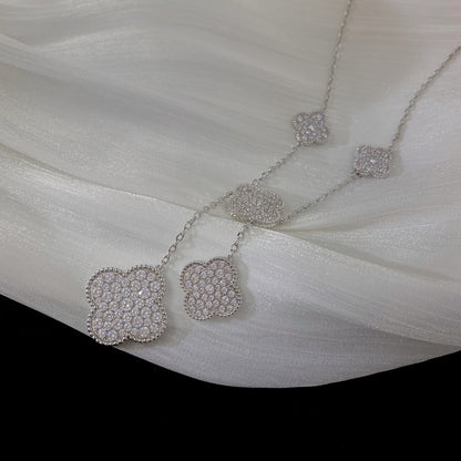 [Plus&Max]CLOVER 5 MOTIFS SILVER DIAMONDS NECKLACE