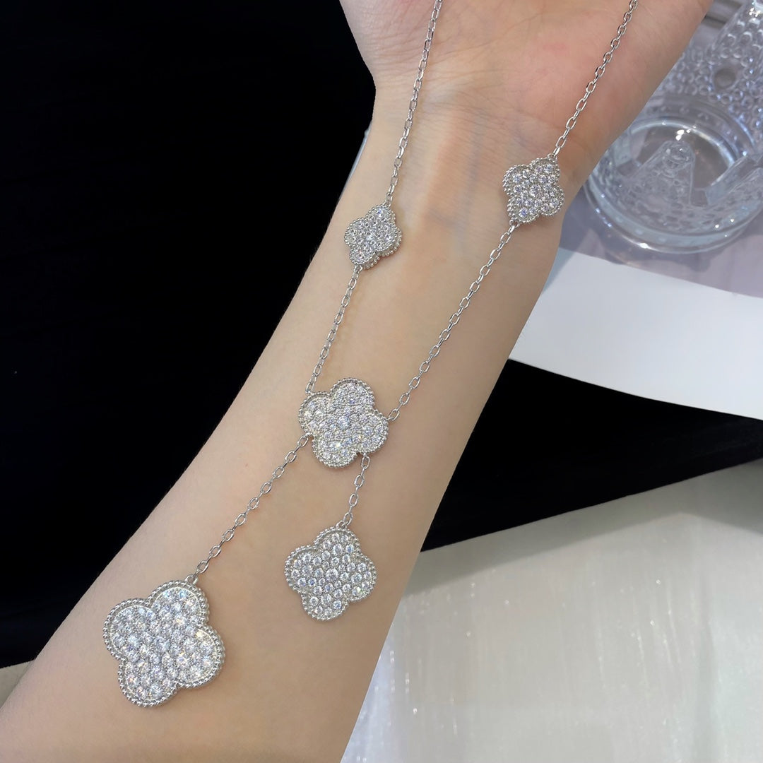 [Plus&Max]CLOVER 5 MOTIFS SILVER DIAMONDS NECKLACE
