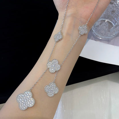 [Plus&Max]CLOVER 5 MOTIFS SILVER DIAMONDS NECKLACE
