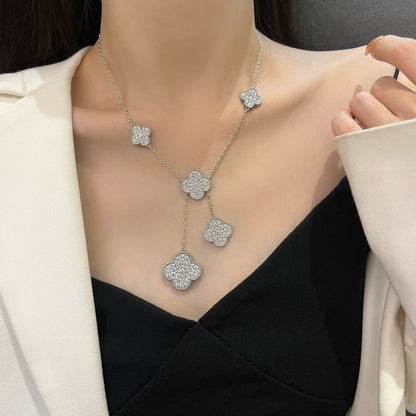 [Plus&Max]CLOVER 5 MOTIFS SILVER DIAMONDS NECKLACE