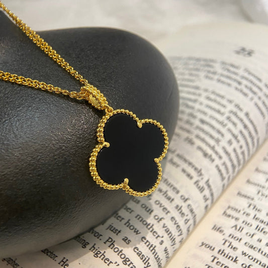 [Plus&Max]CLOVER 25MM NECKLACE GOLD ONYX