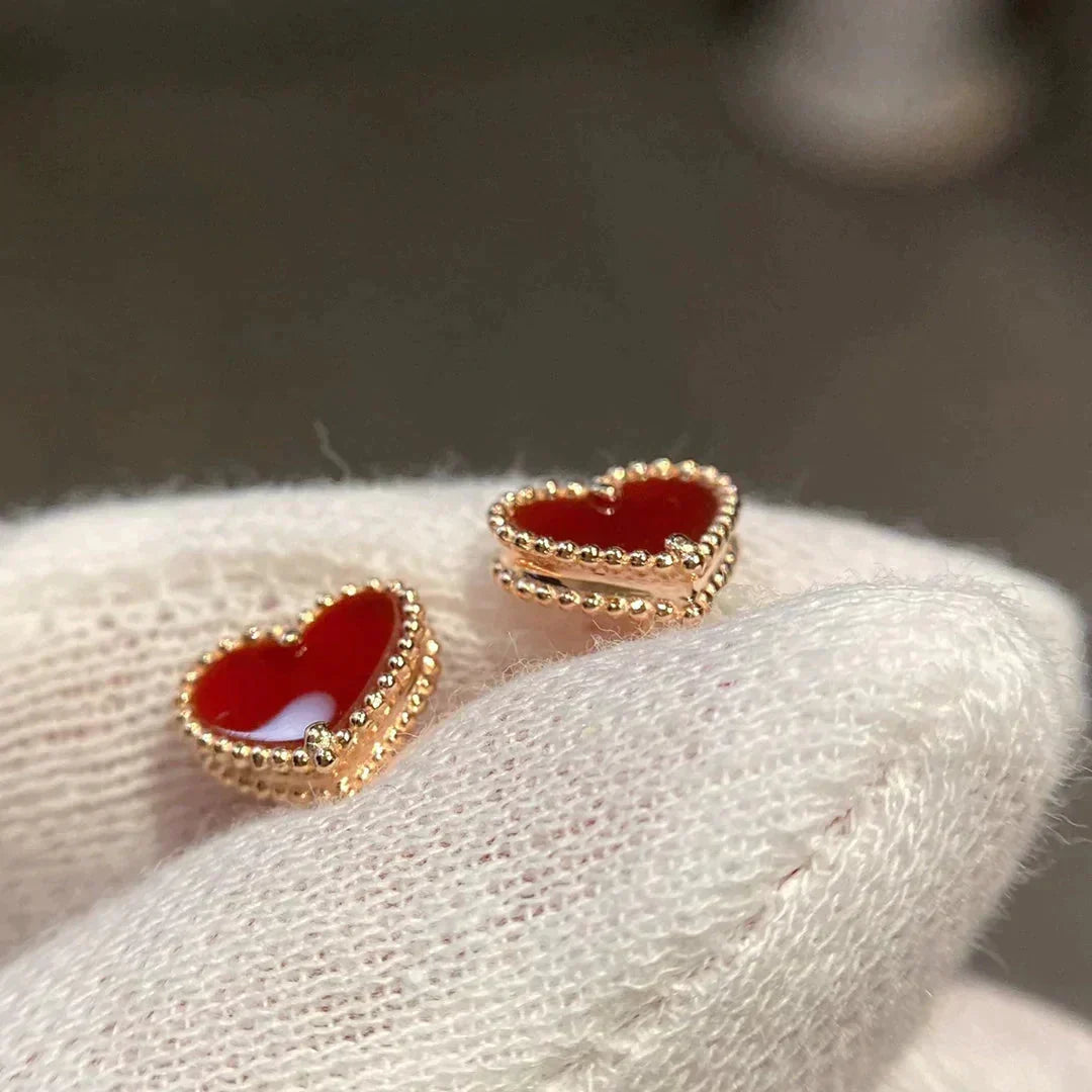 [Plus&Max]HEART CARNELIAN STUD EARRINGS