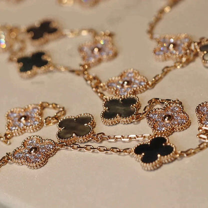 [Plus&Max]CLOVER 20 MOTIFS DARK MOP DIAMOND  NECKLACE