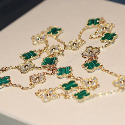 [Plus&Max]CLOVER 20 MOTIFS MALACHITE DIAMOND NECKLACE