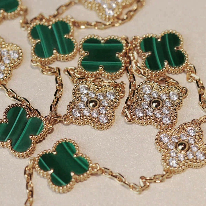 [Plus&Max]CLOVER 20 MOTIFS MALACHITE DIAMOND NECKLACE
