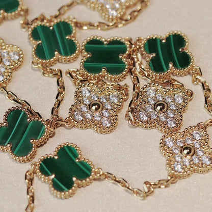 [Plus&Max]CLOVER 20 MOTIFS MALACHITE DIAMOND NECKLACE