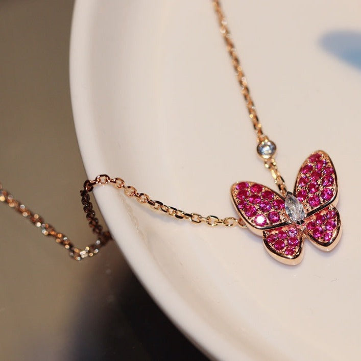 [Plus&Max]BUTTERFLY RED DIAMOND ROSE GOLD NECKLACE