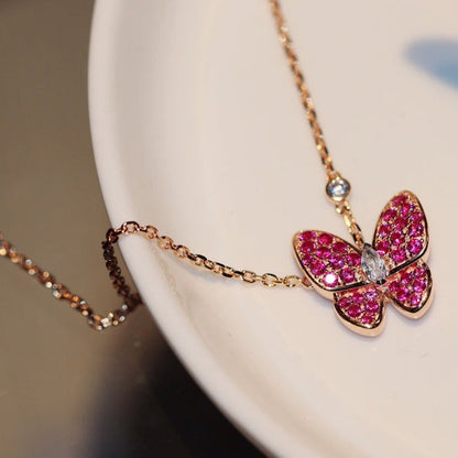 [Plus&Max]BUTTERFLY RED DIAMOND ROSE GOLD NECKLACE