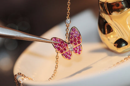[Plus&Max]BUTTERFLY RED DIAMOND ROSE GOLD NECKLACE