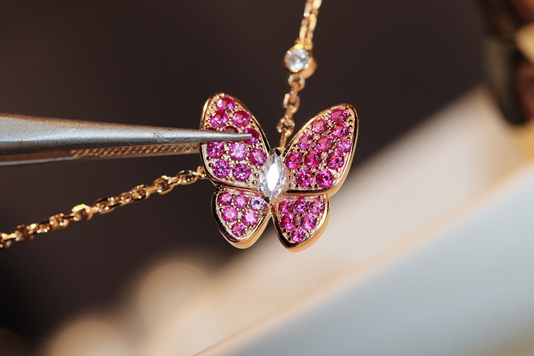 [Plus&Max]BUTTERFLY RED DIAMOND ROSE GOLD NECKLACE
