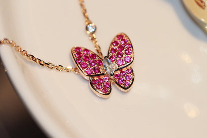[Plus&Max]BUTTERFLY RED DIAMOND ROSE GOLD NECKLACE