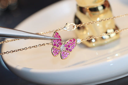 [Plus&Max]BUTTERFLY RED DIAMOND ROSE GOLD NECKLACE