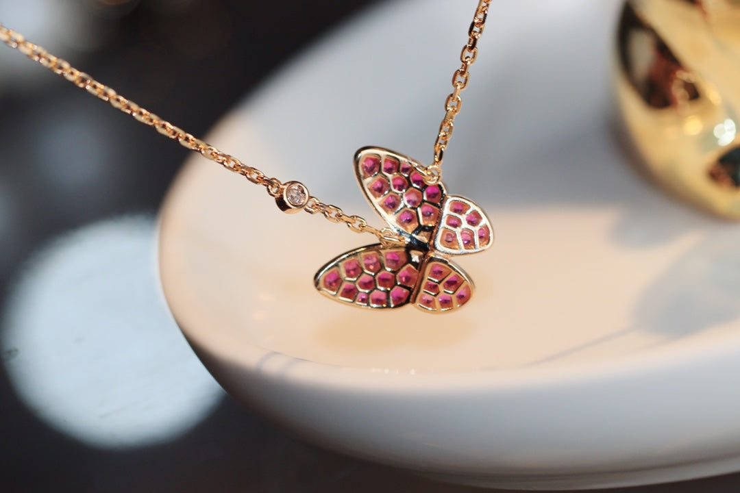 [Plus&Max]BUTTERFLY RED DIAMOND ROSE GOLD NECKLACE
