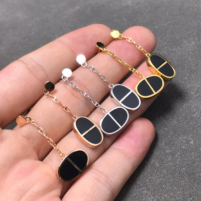 [Plus&Max]CHAINE VERSO BLACK CERAMIC SILVER EARRINGS